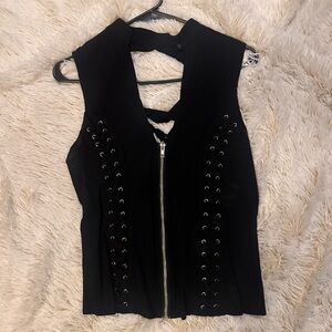 Sleek Black Women's Top with Lace-Up Detail